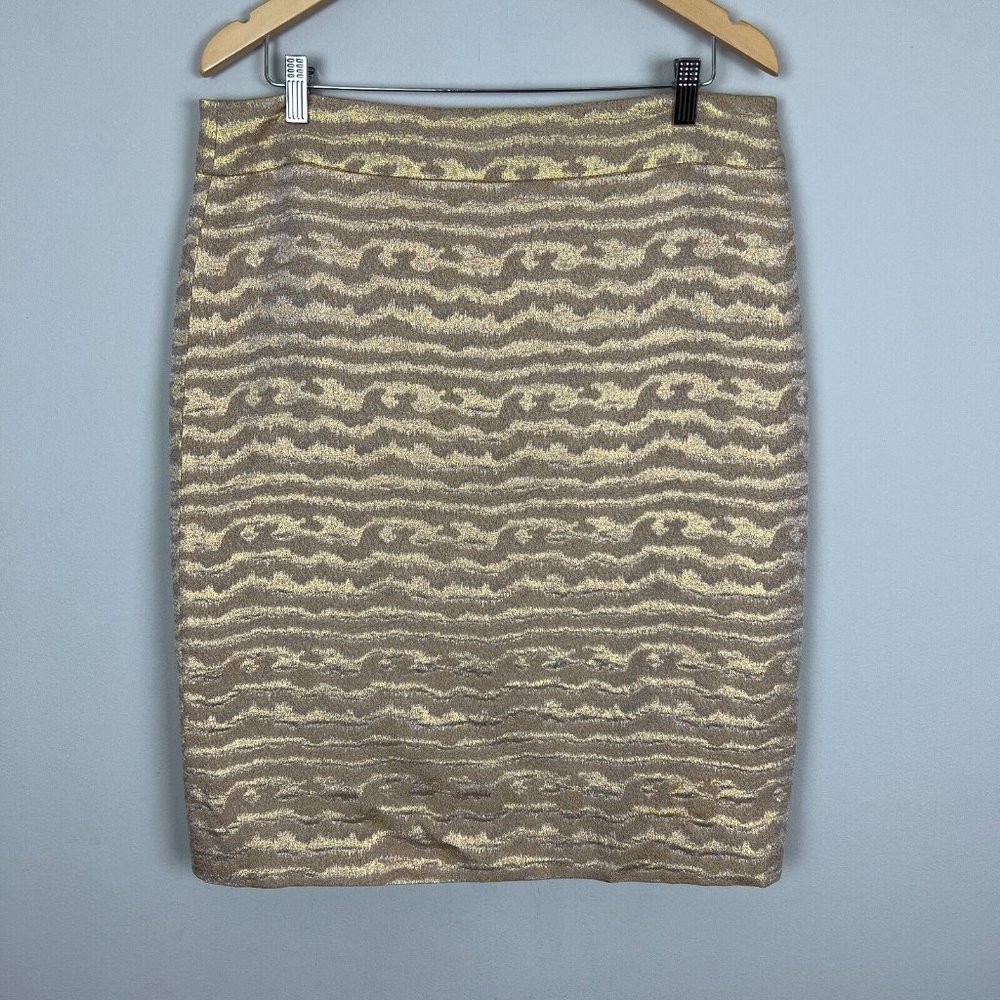 J Crew Collection Skirt Womens 14 Gold Silk Blend Metallic Pencil Office Holiday